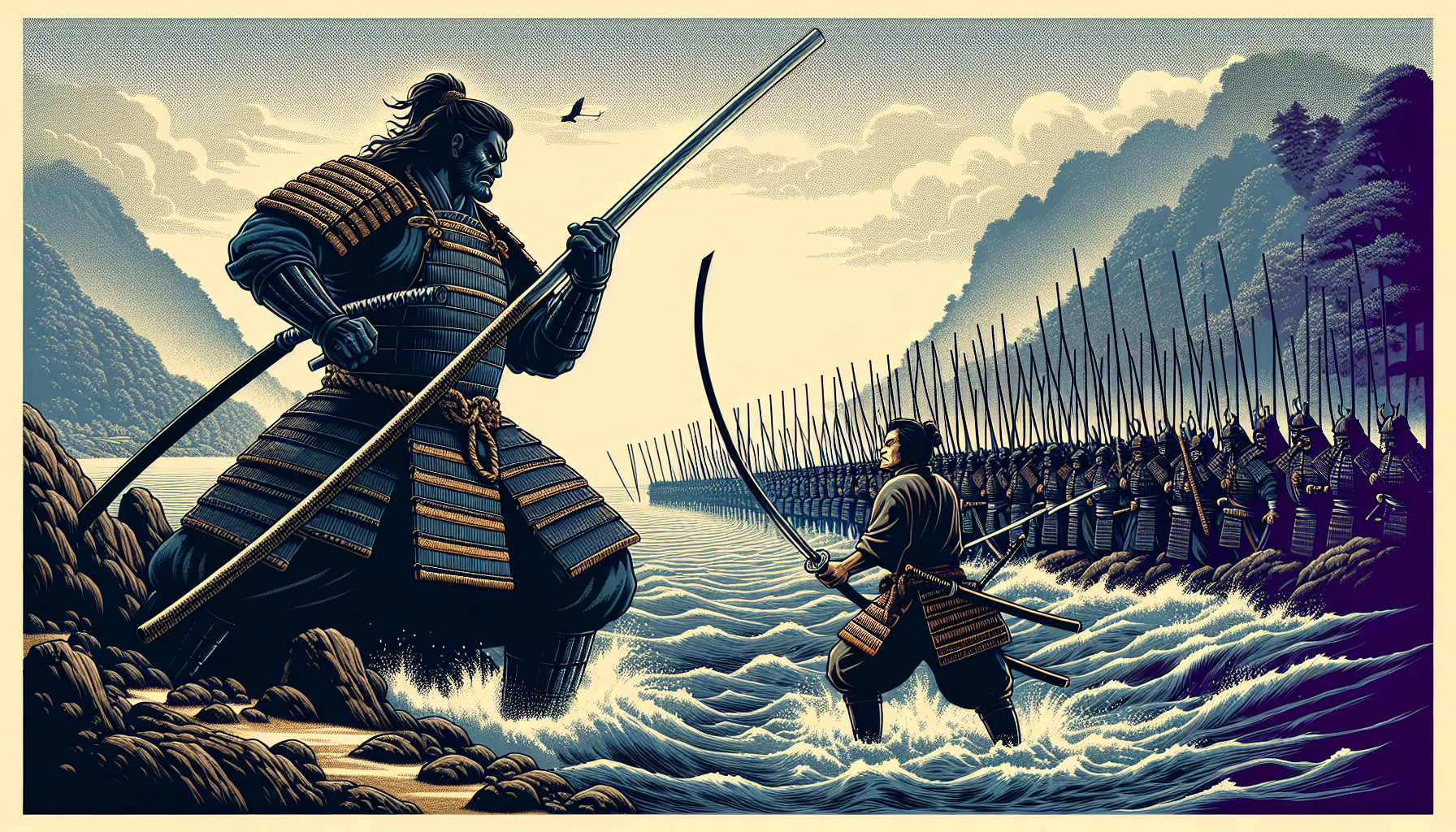 Illustration for The Battle of Uji River: Benkei and Yoshitsune's Heroic Stand