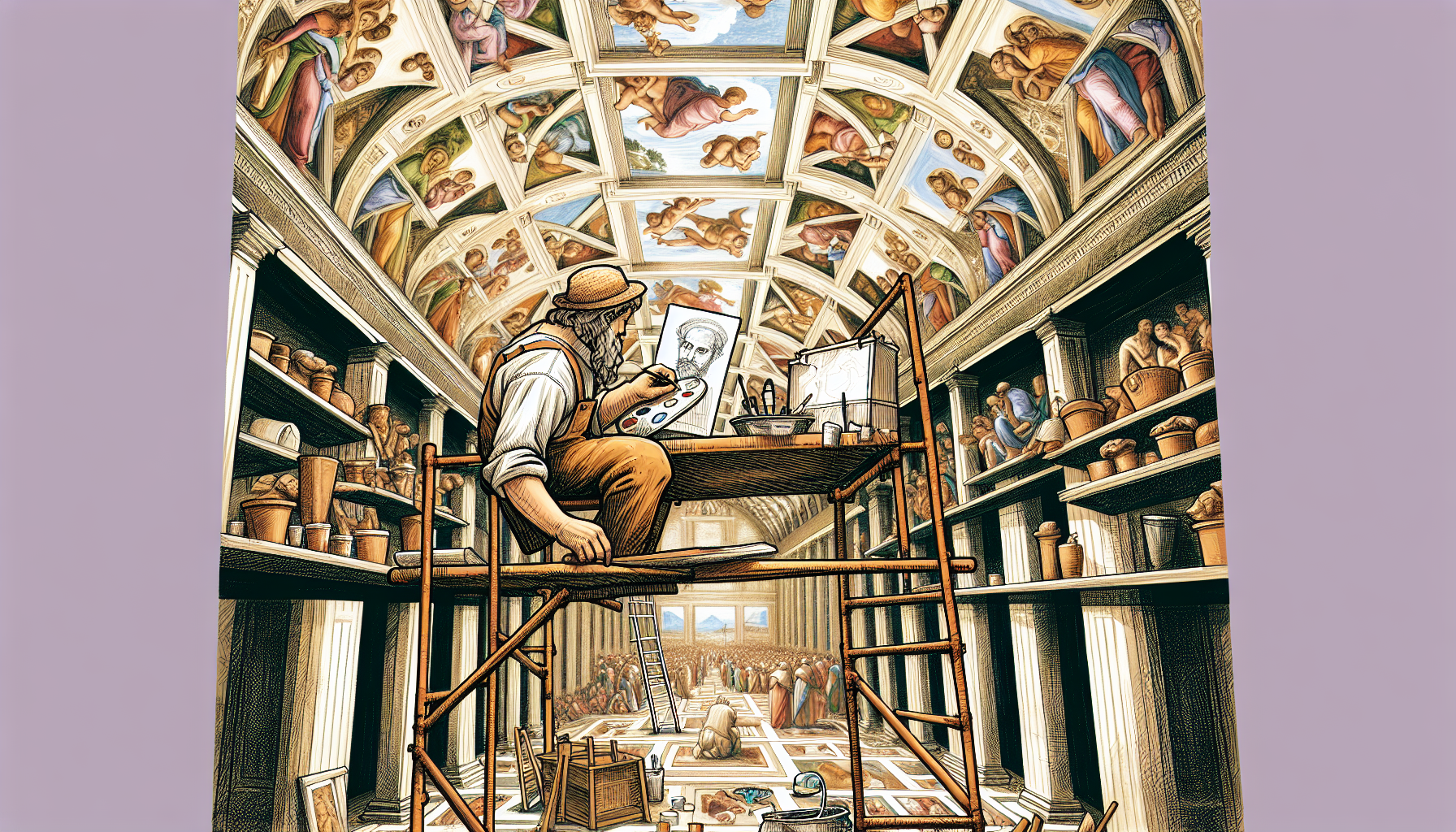 Illustration for Michelangelo and the Creation of the Sistine Chapel Ceiling