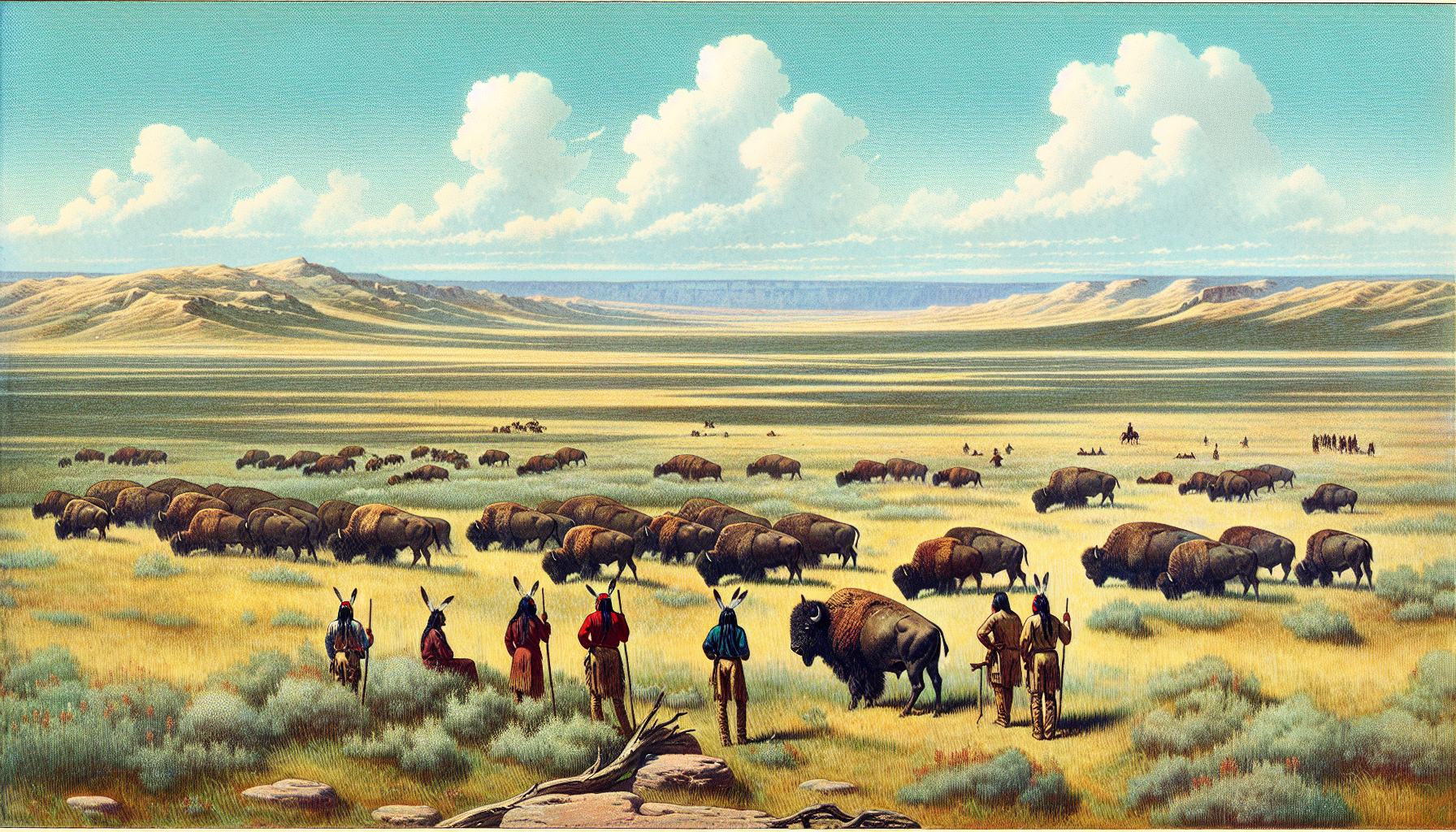 Illustration for The history of bison hunting on the Great Plains and its impact on Native American societies